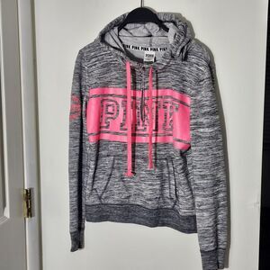 Victoria's Secret PINK Marl Gray Pink Logo 1/4 Zip Hoodie Sweatshirt Jacket S